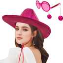 JIANGLAI Disco Ball Western Cowboy Hat with Disco Sunglass, Sparkly Mirrored Cowgirl Hat for Women Men Costume Cosplay Party