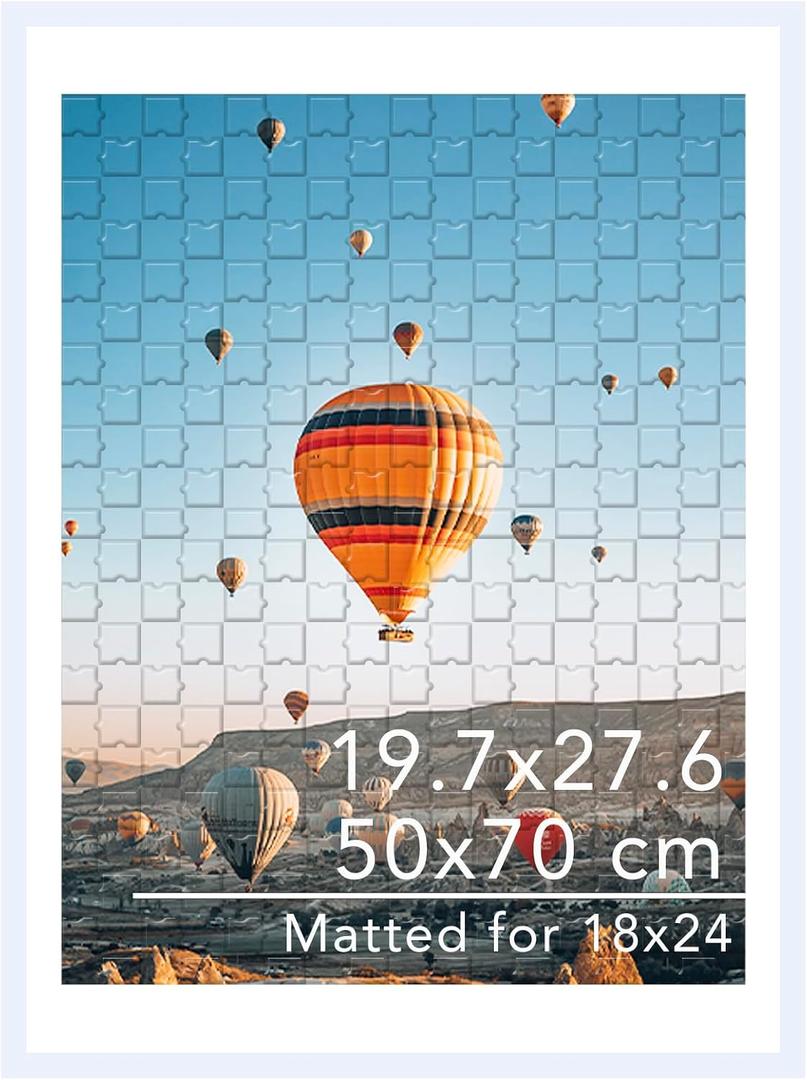 JCJMY 19.7x27.6 Puzzles Frame for 50x70 cm Puzzles Poster Photo Picture, Display 18x24 with Mat or 19.7 x 27.6 without, Wall Hanging 19.7 by 27.6 inch 1000 Pieces Puzzles Frame, White