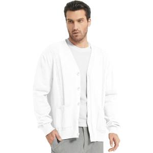Men's Casual Cardigan Sweater Long Sleeve V Neck Button Down Mens Knit Cardigan Sweaters with Pockets (White, XXL)