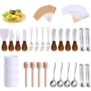 Charcuterie Boards Accessories(29 PCS) Cheese Spreaders for Charcuterie Board Mini Serving Spoon Fork Tongs Blank Toothpick Flags Bowl (Primary color)
