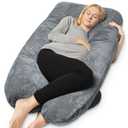 QUEEN ROSE Pregnancy Pillows, Cooling Maternity Pillow for Sleeping, 55in U Shaped Body Pillow for Pregnant Support, with Removable Silky Cover, Cozy Velvet - Dark Gray