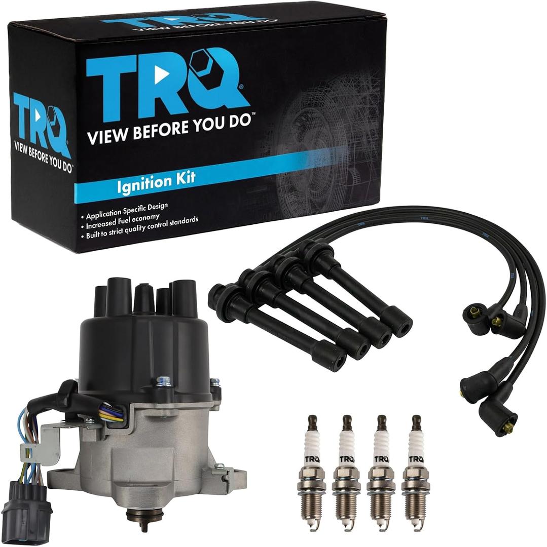 TRQ Ignition Kit Distributor Spark Plugs Wire Set Compatible with 1996-1998 Honda Civic 1996-1997 Civic del Sol
