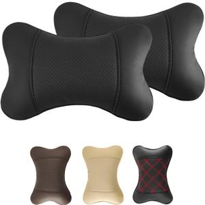 2 Pack Car Neck Pillow PU Leather Automotive Headrest Pillow for Car Support Neck Pain Relief Universal Car Pillow (Black)