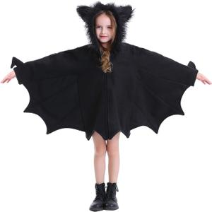 Bat Costume for Kids Animal Cosplay Girls Black Cute Cozy Children Halloween Vampire Zipper Dress, (X-Small)