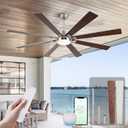 72Inch Large Brushed Nickel Ceiling Fans with Light and Remote Control, 8 Wooden Blades, 6-Speeed, 3CCT, Quiet Reversible DC Motor, Indoor Outdoor Ceiling Fan for Patio/ Living Room/ Garden
