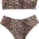 GORGLITTER Women's 2 Piece Leopard Print Strapless Bandeau Swimsuit Tube Top High Cut Bikini Sets (Brown Multicolor) Small