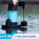 LEO Sump Pump Submersible Vertical Float Switch Automatic Utility Pumps for Clean/Dirty Water Pump Thermal Protector for Basement Pool Draining, Blue