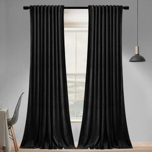SNITIE Black 108 in Long Velvet Curtains with Back Tab and Rod Pocket Thermal Insulated Soft Privacy Light Filtering Velvet Drapes for Bedroom and Living Room, Set of 2 Panels, 52 x 108 Inches Long
