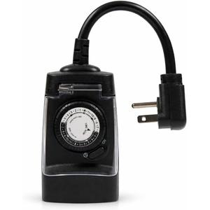 Single Outlet Outdoor Timer with 3-Prong Plug, All-Weather Design, 15 Amp Power Control, 6-Inch Cord for Lights and Devices