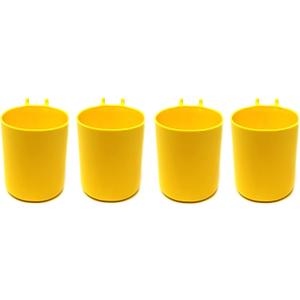 JSP Manufacturing Plastic Pegboard 3 inch Hanging Cup Hook Storage Organizer for Crafts/Office or Art Supplies/Tools Organizing Peg Board Accessories - Multi-Colors Multi-Quantity Packs (4, Yellow)
