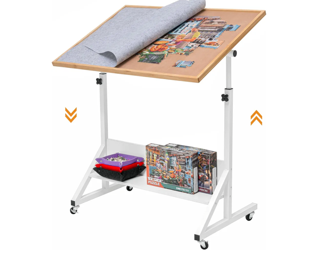Tektalk Jigsaw Puzzle Table with Angle & Height Adjustment，Puzzle Board with Cover，Puzzle Easel Tilting Table with Legs, Enclosed with 4 Roller Wheels, for Up to 1500 Pieces