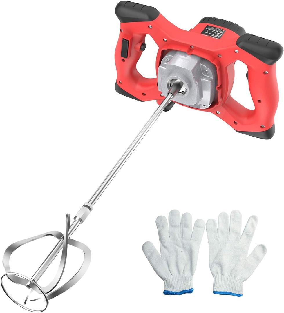 IMAYCC Cement Mixer, 2100W Electric Concrete Mixer with 6 Speed, 110V Handheld Mud Mixer for Motar,Paint, Grout, Plaster, Thinset,Fodder Stirring Tool (Red)