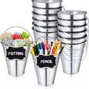 12PCS Small Galvanized Metal Buckets with Handle 12Chalkboard Clips, 5 x 4.5X 2.5 Inch Mini Metal Buckets Bulk Mini Pail Ice for Party Crafts Favors Plant Flower Sand Candy