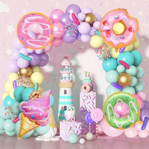 Amandir 139pcs Pastel Donut Balloon Arch Garland Kit Sweet One Ice Cream Birthday Party Decorations Sprinkles Confetti Pastel Balloons for Donut Grow Up Girl Baby Shower Spring Party Supplies