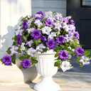 Waipfaru Artificial Flowers for Outdoors, 2Pcs Artificial Petunias UV Resistant Realistic Silk Petunias Fake Flowers for Indoor Outdoor Planters Home Garden Yard Porch Balcony Window Decor, Purple