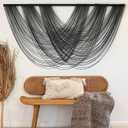 Flber Macrame Wall Hanging Black 59.00" W x 31.00" L Boho Wall Decor Large Boho Yarn Tapestry Living Room Bedroom Home Wall Dcor