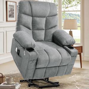 YITAHOME Power Lift Recliner Chair for Elderly with Vibration Massage and Lumbar Heating, Electric Lift Recliner Single Sofa with Side Pocket, Two Cup Holders and USB Charge Port for Living Room,Gray
