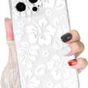 Lovmooful Compatible for iPhone 15 Pro Max Case Cute Clear Hibiscus Flower Floral Aesthetic Printed Design for Girls Women Soft TPU Shockproof Protective Girly for iPhone 15 Pro Max-White