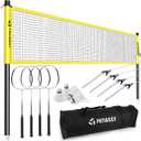 Badminton Set for Backyard, Portable Badminton Net with 4 Badminton Rackets, 4 Nylon Shuttlecocks and Carry Bag, for Lawn Beach Family Games (Yellow)