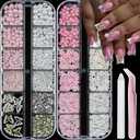 3D Flower Nail Art Charms Flatback Nail Pearls Rhinestones Pink White Flower Nails Gems with Caviar Beads Gold Silver Butterfly Nails Art Accessories Decoration Design for Women (06-Colorful)