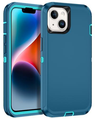 Casenplaza for iPhone 14 Case Heavy Duty Protective Shockproof Dropproof 3-Layer Full Body Protection [Without Screen Protector] Tough Rugged Cover for Apple iPhone 14 6.1",Turquoise