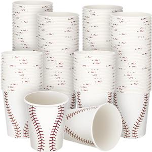 Teling 100 Pieces Baseball Themed Party Paper Cups Disposable 9oz Paper Cups for Sports Party Supplies Decorations Paper Drinking Cups for Birthday Party Favors