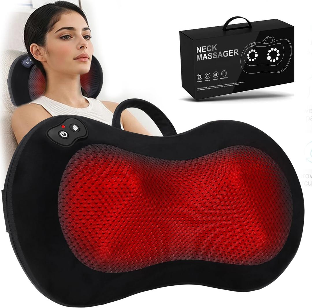 Shiatsu Neck Back Massager with Heat - Corded Deep Kneading Massager Pillow for Shoulder & Muscle Pain Relief with Removable Cover for Home & Office Use Gifts for Men Women