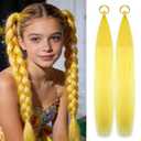 Yellow Hair Extensions for Braids Ponytail Extension 2 Packs, 20 inch Crazy Hair Day Accessories for Women, DIY Festival Wacky Rave Braids,Tinsel Mixed