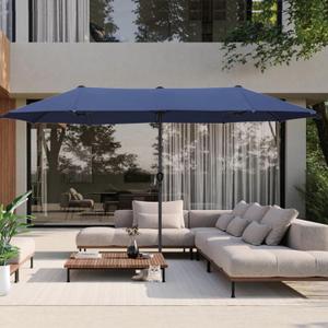 PHI VILLA 13 ft Outdoor Patio Umbrella, Large Rectangular Double Sided Market Table Twin Umbrellas with Crank Handle for Deck Pool, Navy Blue