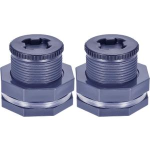 1.5 Female PVC Bulkhead Fitting with Plug Silicon Seal Gasket Water Tank Connector for 2.5 Inch Hole Saw Rain Barrels, Aquariums (Pack of 2)