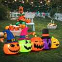 9 Feet Inflatable Pumpkin Patch Family with Built-in LED Lights and Witch Hats