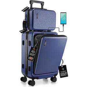 TRAVELARIM 20 Inch Carry On Luggage 22x14x9 Airline Approved, Carry On Suitcase with Wheels, Hard-shell Carry-on Luggage, Durable Luggage Carry-On, Navy Small Suitcase with Cosmetic Case