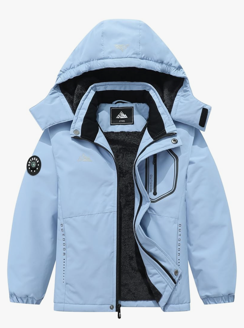 Boy's Waterproof Ski Jacket kids Winter Snow Coat| Fleece Snowboarding Jackets with Detachable Hood, Size 13-14