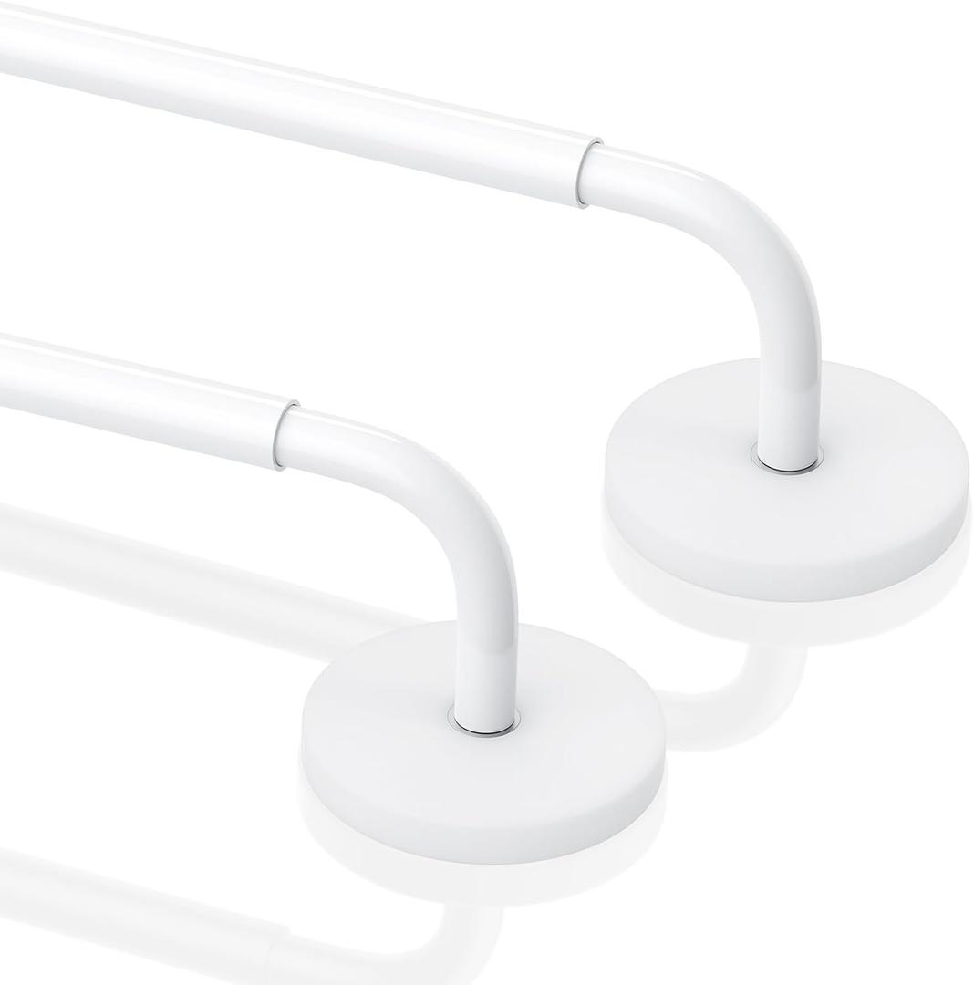 2 Pack Magnetic Curtain Rods for Metal Door, Adjustable 18 to 30 Inch Curtain Rod, 3/8" Diameter Magnet Rods for French Doors Window Cafe(White, 2Pack)