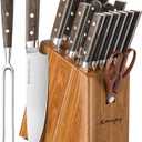 Knife SetEmojoy 16-Piece Kitchen Knife Set with Block, Knife Block Set with Kitchen Shears and Sharpener, High Carbon German Steel(Natural Wenge)