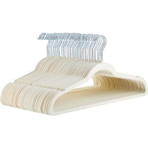 Amazon Basics Slim Velvet Non-Slip Space Saving Suit Clothes Hangers with Shoulder Notches for Closet Organization, Ivory/Silver, 50-Pack