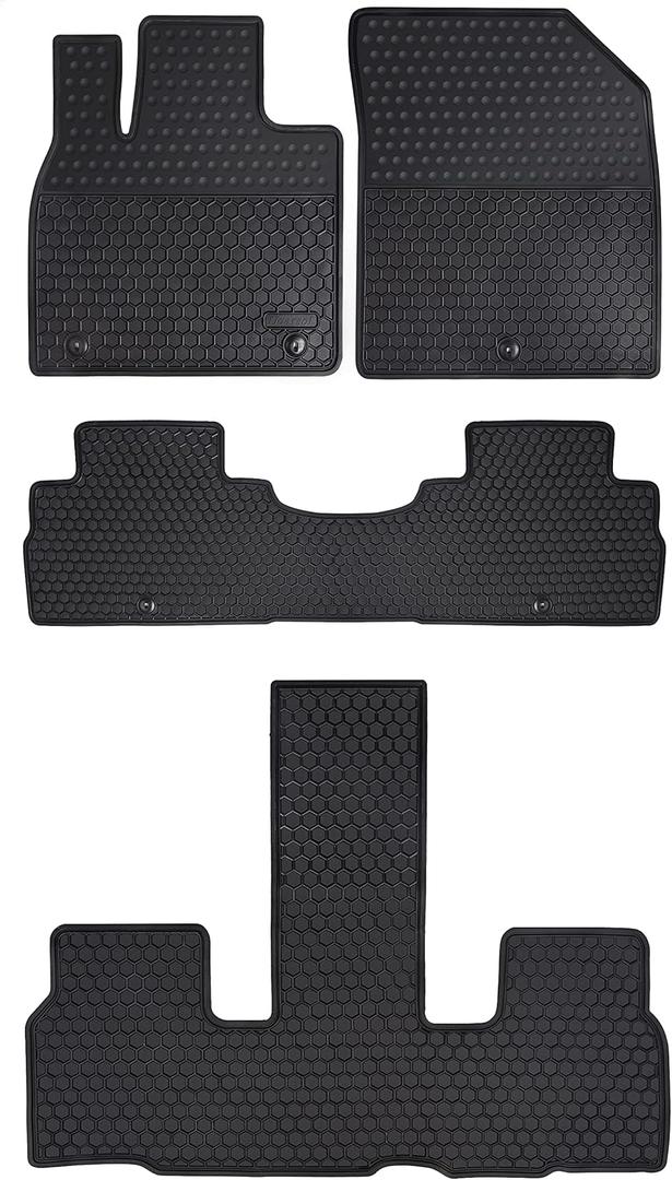 Car Floor Mats Custom Fit for 2020 2021 2022 2023 2024 2025 Kia Telluride 3 Row Odorless Washable Heavy Duty Rubber (All Weather) Floor Liners Front and Rear Row Set Black