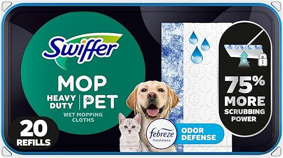 Swiffer Heavy Duty Mop Wet MultiSurface Cloth Refills for Floor Mopping and Cleaning, Pet with Febreze Odor Defense, 20 count