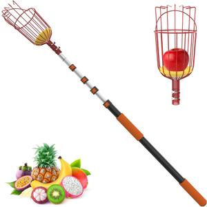 LAANPOLE 26FT Reach Fruit Picker Pole with Basket Telescoping, Apple Picker with 5-20FT Telescoping Pole for Apple Orange Lemon Mango Avocado Guava Fruit Picking