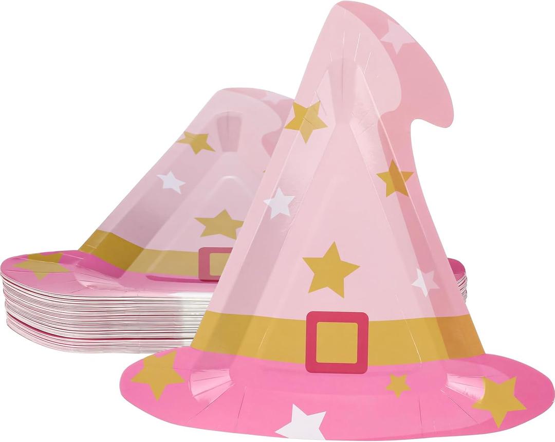 Havawish 50 PCS Halloween Paper Plates 9'' Witch Hat Shaped disposable Plates for Halloween Dinnerware Birthday Baby Shower Table Decor Party Supplies