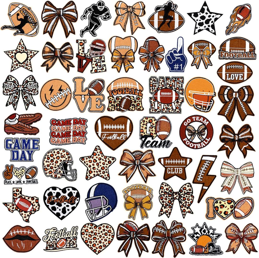 50 Pcs Themed Iron on Patches Applique with Words Embroidered Sew on Cloth Colorful Multiple Styles Patches for Clothes Hats Backpacks Jackets Accessories Souvenirs Gifts(Football)
