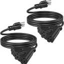 DEWENWILS 10 FT Outdoor Tri-Tap Extension Cord Splitter, Halloween Weatherproof 16/3 SJTW Power Cable for Holiday Decoration and Outdoor Landscaping String Lights, ETL Listed, Pack of 2, Black