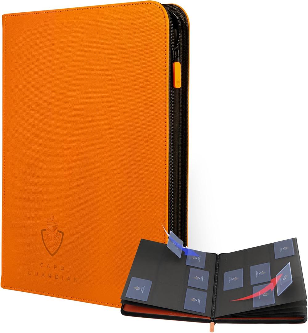 Card Guardian - 9 Pocket Premium Binder with Zipper for 360 Cards Trading Card Games TCG (Orange) Perfect Card Binder for Yugioh Cards MTG Binder Sports Card Binder