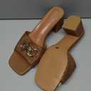 SOVANYOU Women's Raffia Sandals Square Toe Slip on Mules Comfortable Dressy Sandals Chunky Block Heels for Beach Party Vacation Shoes, Size 8.5