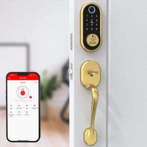 SMONET Smart Front Door Lock - Keyless Entry with Biometric Digital Touchscreen, Bluetooth, Alexa Compatible, Gold
