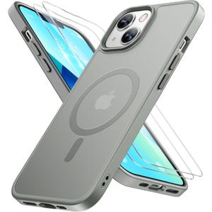 Miracase Magnetic for iPhone 13 Case 6.1 inch (Compatible with MagSafe)with 2X Screen Protectors Military-Grade Protection, Anti-Fingerprint Translucent Matte Phone Case Cover, Gray