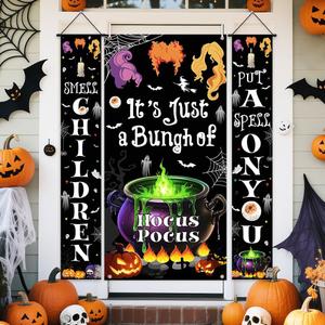 3Pcs Halloween Party Decorations Witch Party Decorations Halloween Front Porch Banner Backdrop Witches Hocus Pocus Decorations Photo Studio Props Decor Supplies