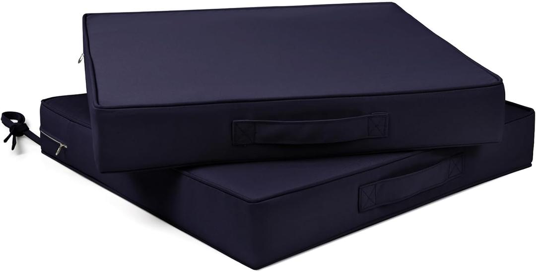 Outdoor Chair Cushion 22 x 22 x 3 Inch Waterproof Patio Chair Cushions Set of 2 Double Piping Outdoor Seat Cushions for Patio Furniture Garden Sofa with Ties, Navy Blue