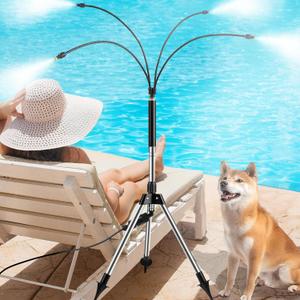 Standing Misters for Outside Patio, Adjustable 4.1FT Misting System with Four Spray Heads & 26.2FT Water Hose, Portable Standing Misters Cooling System for Camping, Pool, BBQ, Beach & Garden
