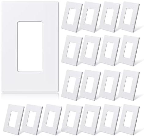 Amerisense 1-Gang Screwless Decorative Wall Plates, Mid-Size Unbreakable Thermoplastic Faceplate Cover for Decorator Receptacle Outlet Switch, UL Listed (20 Pack, Matte White)